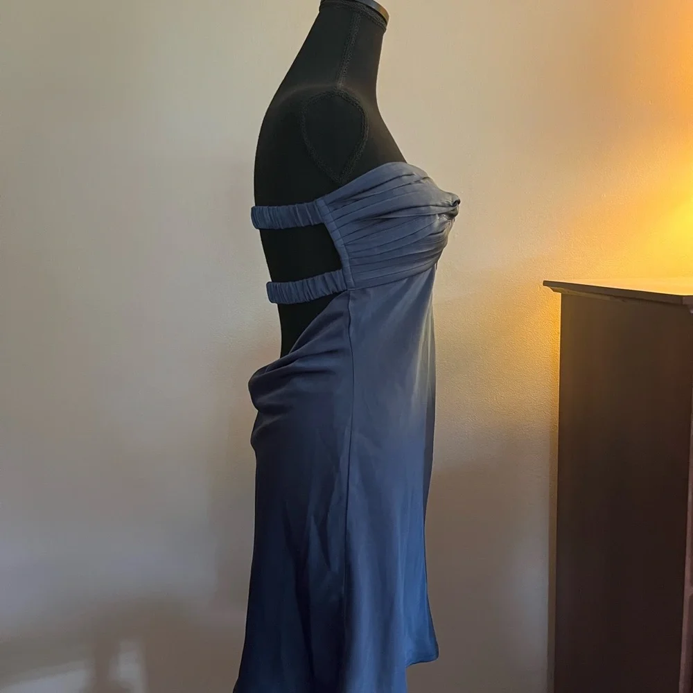 Satin Blue Strapless Minidress - Picture 3 of 8